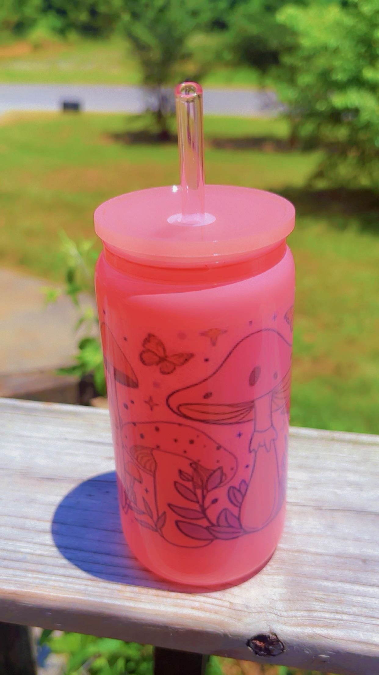 Pink Mashroom glass cup