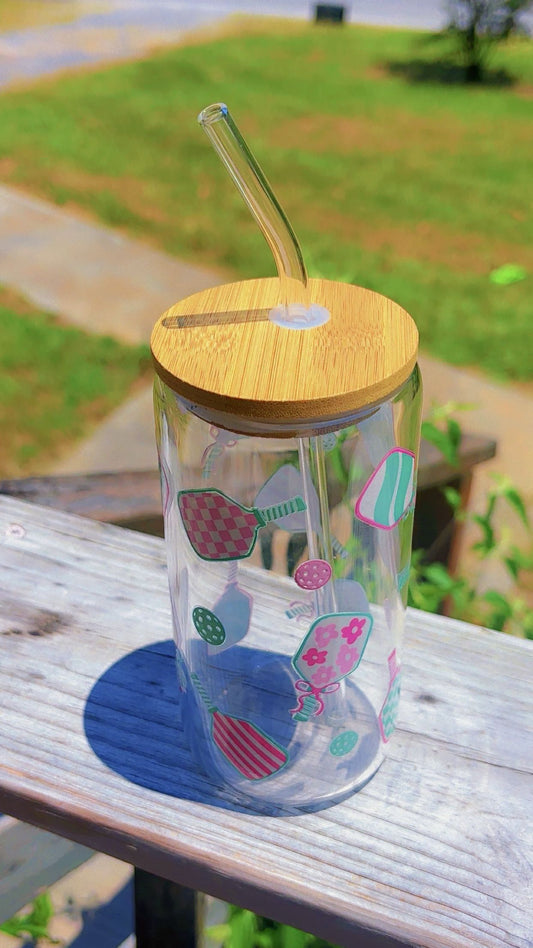 Pickleball Sips glass cup 16oz