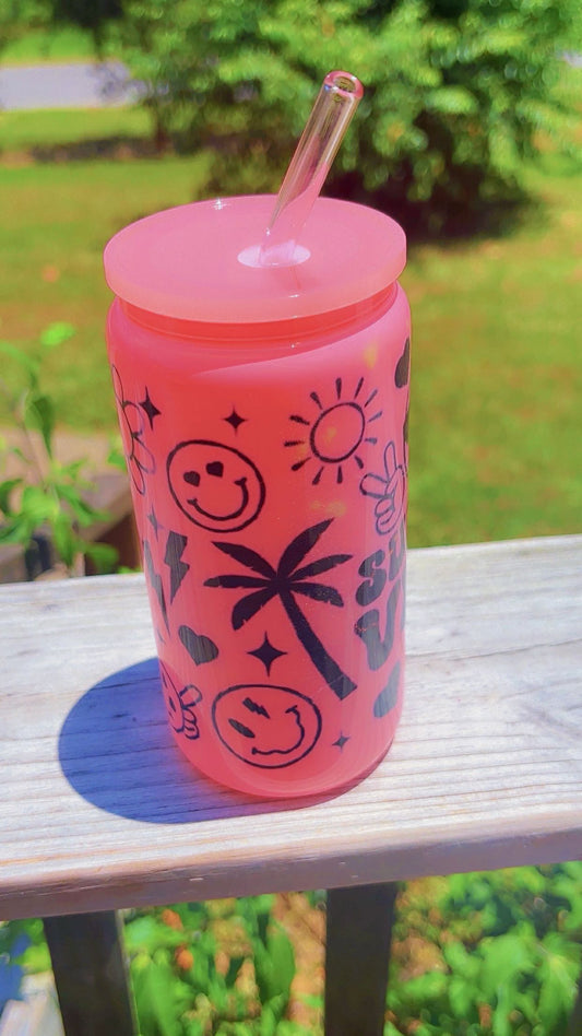 Summer vibes glass cup 16oz